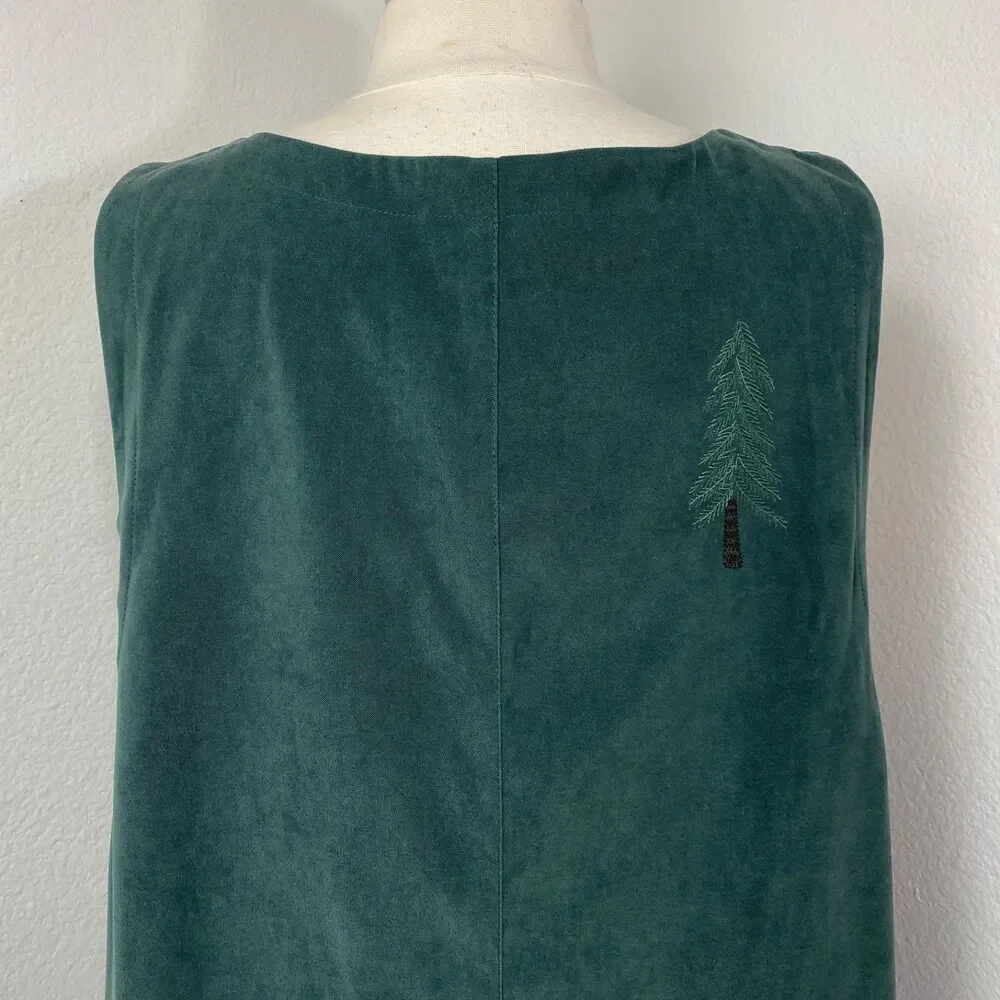 CJ Banks Forest Green Maxi Jumper Dress 14W Pocket Embroidery Trees Dark Academa